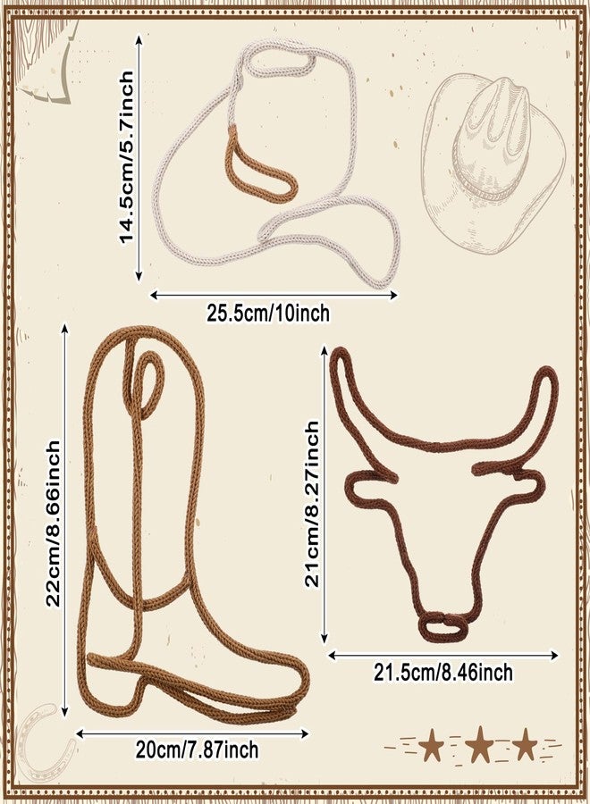 RattanView 3 Pcs Western Wall Decor Boho Nursery Room Decor Cowboy Boots Cowboy Hat Classroom Decorations Howdy Sign 3 Size Woven Macrame Decoration Cow Skull for Home Nursery Bedroom Living Room - Image 2